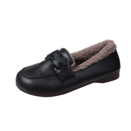 

Sexlip Women s Winter Faux Fur Lined Flats Shoes Warm Plush Comfortable Indoor Outdoor Shoes Fleece Vintage Soft Sole Shoes Black 40