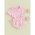 thumbnail image 3 of FEORJGP Toddler Infant Newborn Baby Girls Summer Shorts Set Flower Print Doll Collar Pullover Short Sleeve T-shirt with Elastic Waist Shorts 2-piece Cute Sweet Outfit, 3 of 9