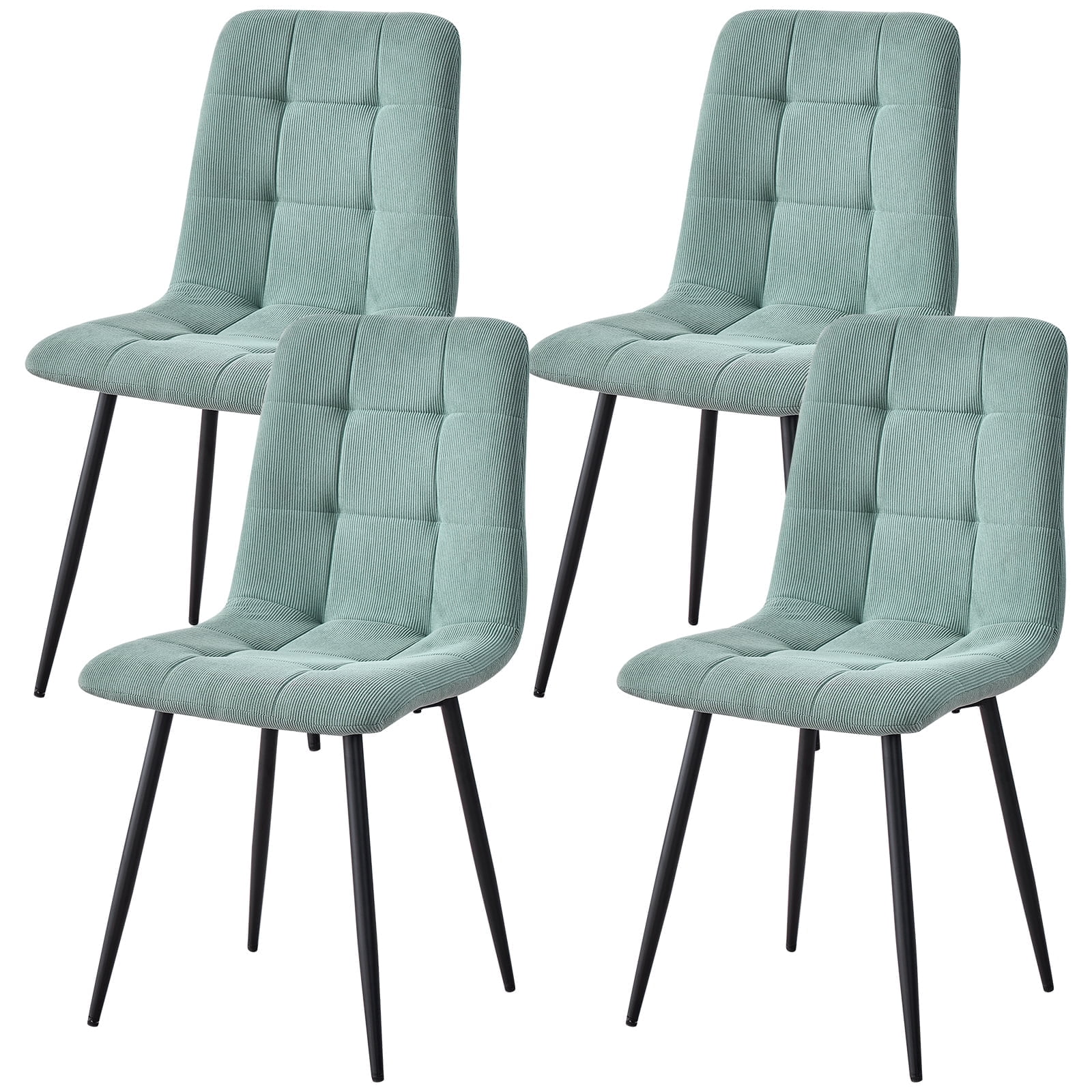 Corduroy Dining Chairs Set of 4, Modern Upholstered Fabric Kitchen Chair with Metal Legs for Living Dining Room, Apartment, Side Chairs with Thick Cushions, Green