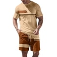 thumbnail image 3 of Sewkxo Men's Summer Casual 2 Piece Crew Neck Outfits Short Sleeve Shirt and Shorts Sets Beach Vacation,Light Brown L, 3 of 7