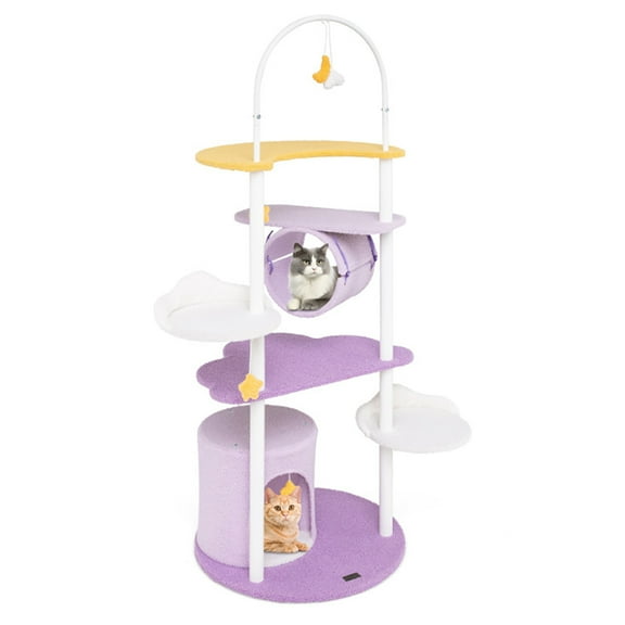 Spaco 62 Inches Large Cat Tower with Metal Frame and Jumping Platforms, Cat Tree for Indoor as Home, Purple