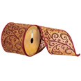 thumbnail image 1 of Vickerman Q172303 4 in. x 10 Yard Burgundy Scrolls on Gold Sheer Wired Ribbon, 1 of 1