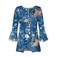 thumbnail image 5 of Blmnix Vintage Women Tops Button Down Peplum Pullover Tee Shirt Henley Elbow-Length Blue Summer Blouses for Women Under $10,S, 5 of 5