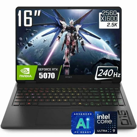 HP OMEN 16 Gaming Laptop, 16" 2560 x 1600 240Hz IPS Display, Intel Core Ultra 9 285H, GeForce RTX 5070, RGB Backlit Keyboard, 1080p Webcam, WiFi 6, Windows 11 Home(16GB DDR5 RAM - 1TB SSD)