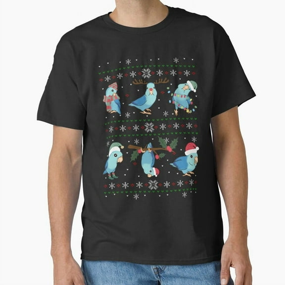 A Blue Parrotlet In An Funny Christmas Sweater Funny Holiday Bird M8405 T-Shirt, for Men and Women, Up to 5XL