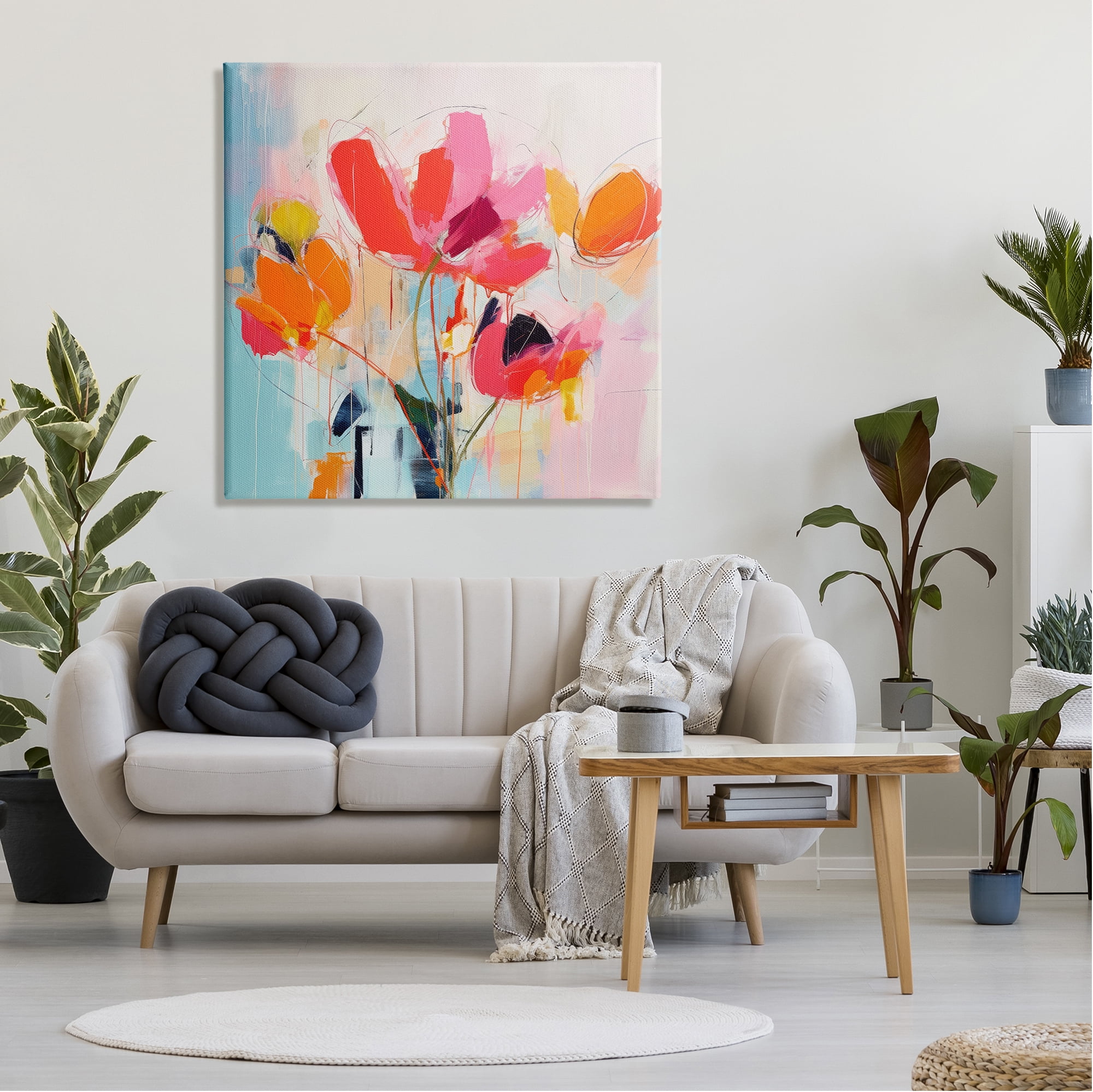 Stupell Industries Abstract Pink Florals Abstract Painting Gallery Wrapped Canvas Art Print Wall Art, 36 x 36