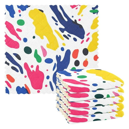 

6 Pieces Thickened Double Polyester Fleece Kitchen Towel - 28x28cm Strongly Absorb Water & Oil Stain Removal，Colorful Paint Splashes