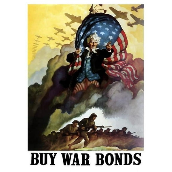 WWII poster of Uncle Sam holding an American Flag and urging troops into battle Poster Print