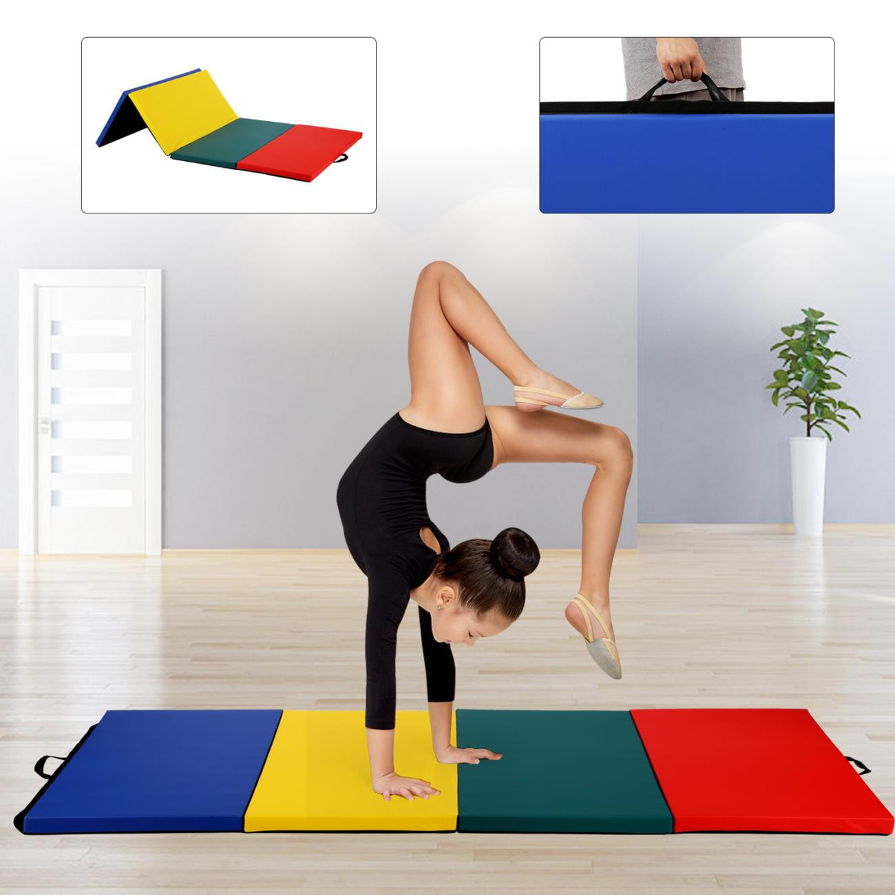 NiamVelo Folding Gymnastics Mat 4'x8'x2 Exercise Yoga Mat w/Carrying