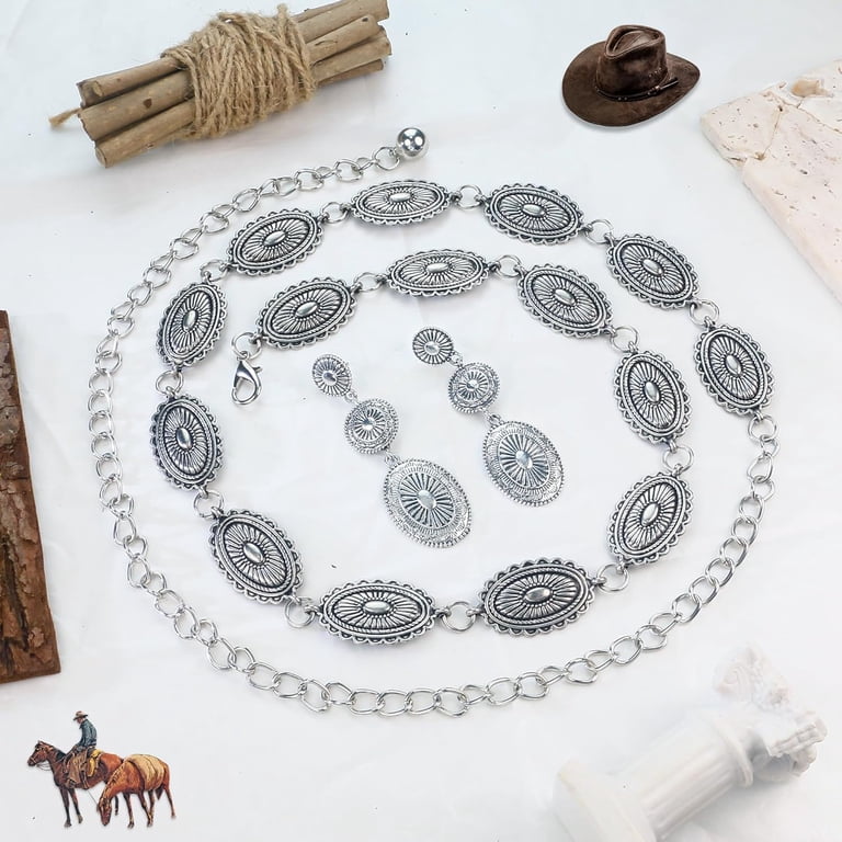 Sonya Western Concho Belt Cowgirl Necklace Dangle Earrings Jewelry set for Women Sonya Western Concho Belt Cowgirl Necklace Dangle Earrings  main image 2