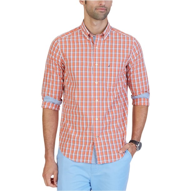 Nautica - Camisa de popelina para hombre, color naranja, pequeña