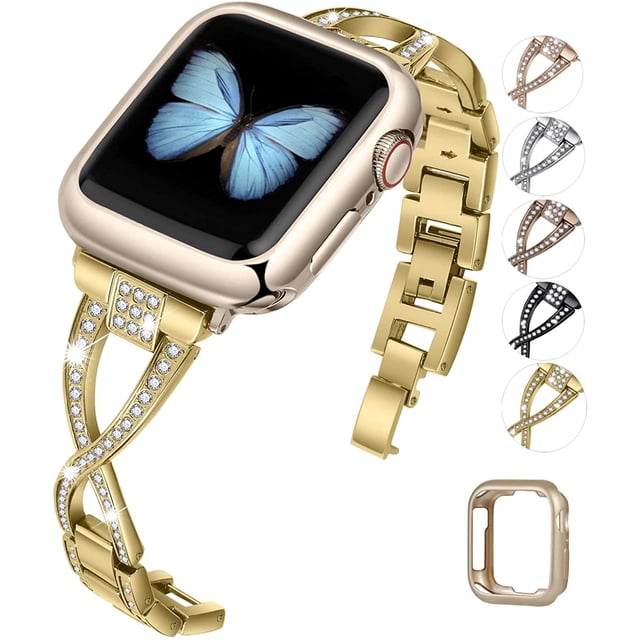 Correa compatible con Apple Watch 38 mm 40 mm 41 mm 42 mm 44 mm 45 mm SE Series 7 6 5 4 3 2 1 Joyería para mujer Correa de metal Correa Bling Diamond Pulsera de repuesto Vhermosa CZDZ-HY153-5