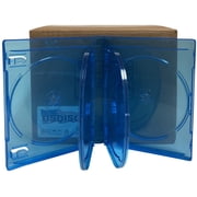 USDISC Blu-ray Cases Chubby 21mm, Sextuple 6 Disc, Clear Blue, Pack Of 10