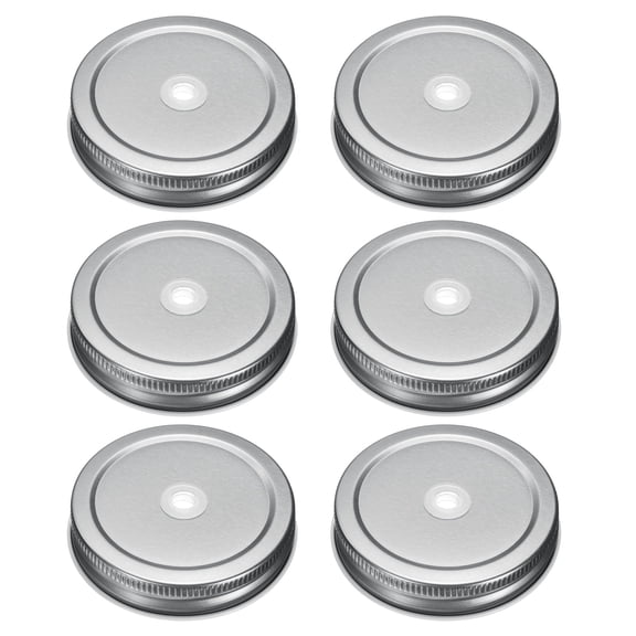 6pcs Mason Jar Lids 2.76" Tinplate Mason Canning Covers with Straw Hole, Silver