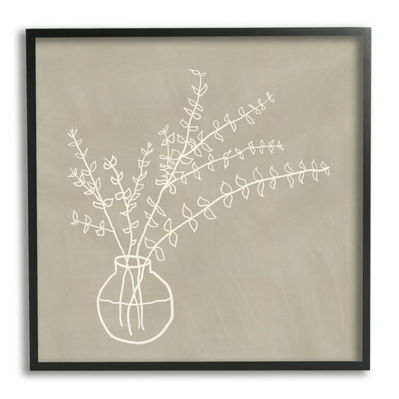 Stupell Industries Beige Botanical Herbs Leaves Vase Pattern Outline Framed Wall Art, 17 x 30, Design by JJ Design House LLC
