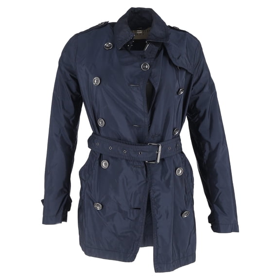 Pre-Owned Burberry Double-Breasted Belted Peacoat in Navy Blue Nylon