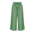 thumbnail image 5 of Lmueinov Women's Gingham Checkered Drawstring Wide Leg Capri Pants, Ruffle Elastic Waist Casual Trousers with Pockets, Summer Vacation Beach Daily Wear Cropped Pants for Women S-2XL, 5 of 5