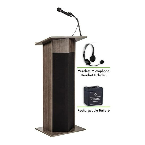 Oklahoma Sound 46" Wood Power Plus Lectern and Rechargeable Battery in Brown