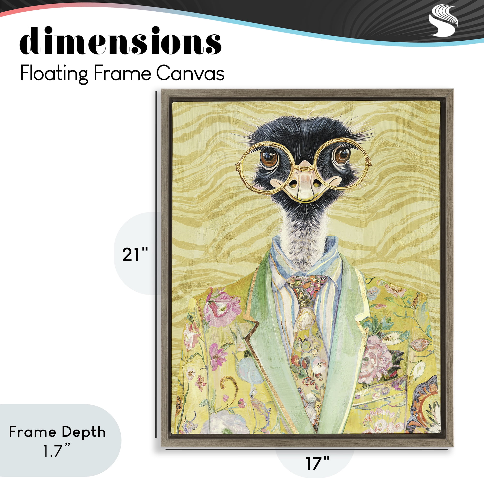 Stupell Industries Dandy Ostrich Portrait Brown Framed Floater Canvas Wall Art, design by Svetlana Aleynikova
