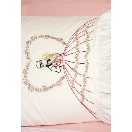 Lace Edge Pillowcases - Fairway Needlecraft Loving Couple Stamped Lace Edge Pillowcase Pair, 30