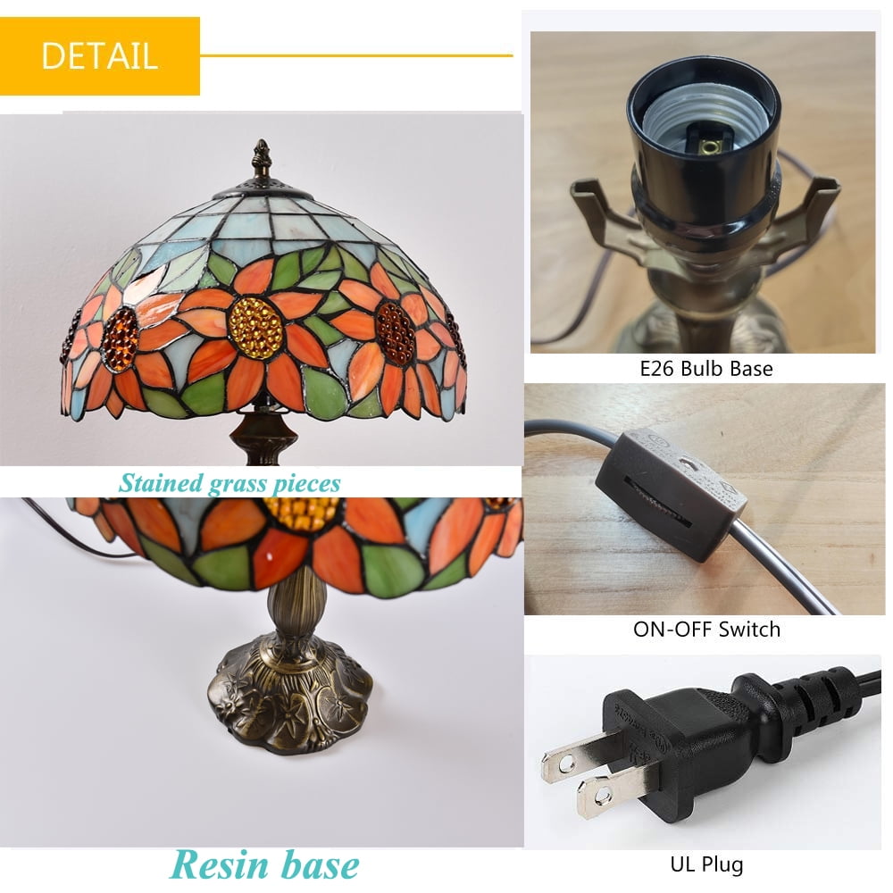 Orinova Tiffany Style Table Lamp Rose Bedside Desk LED Lamp Shades Bedroom Stained-Glass 18.1'' H Multi-Color