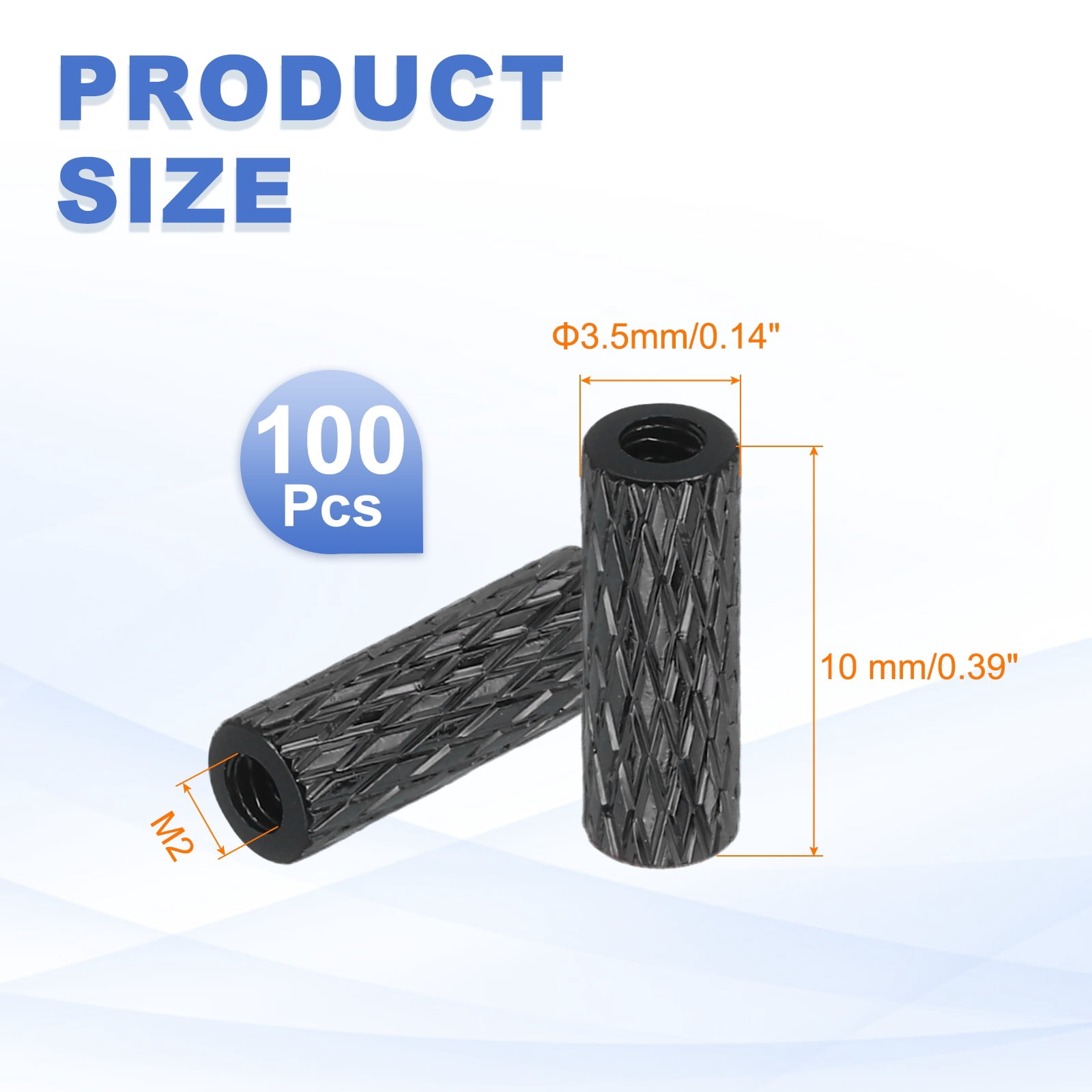 100Pcs M2 x 10mm Aluminum Knurled Spacer Standoff for RC Drone Quadcopter FPV Drone DIY Parts (Black, 3.5mm OD)