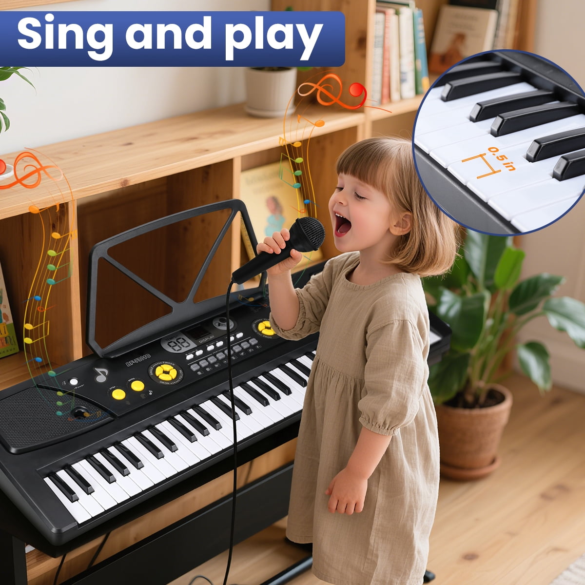 BFVV 61-Key Portable Electronic Keyboard Piano Set with Microphone, Power Adapter & Music Rest, Ideal Music Education Gift for Beginners
