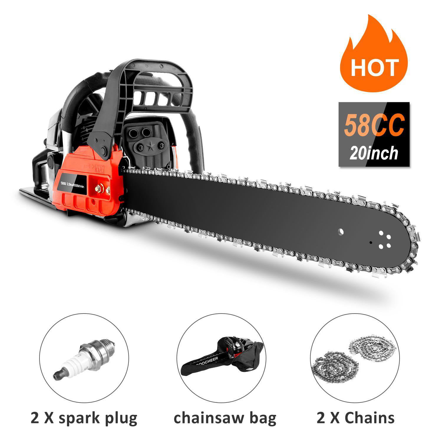 Details about   62cc Chainsaw 20" Bar Powered Engine 2 Cycle Gasoline Chain Saw Red USA 