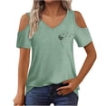 thumbnail image 1 of Algodón Fuera Del Hombro Tops para la Impresión de las Mujeres Manga Corta V-Cuello Blusa, Top de Algodón de Imitación de Moda, 1 of 5