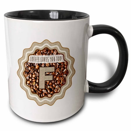 

3dRose Initial F- Coffee Loves You Too Monogram design - Two Tone Black Mug 11-ounce