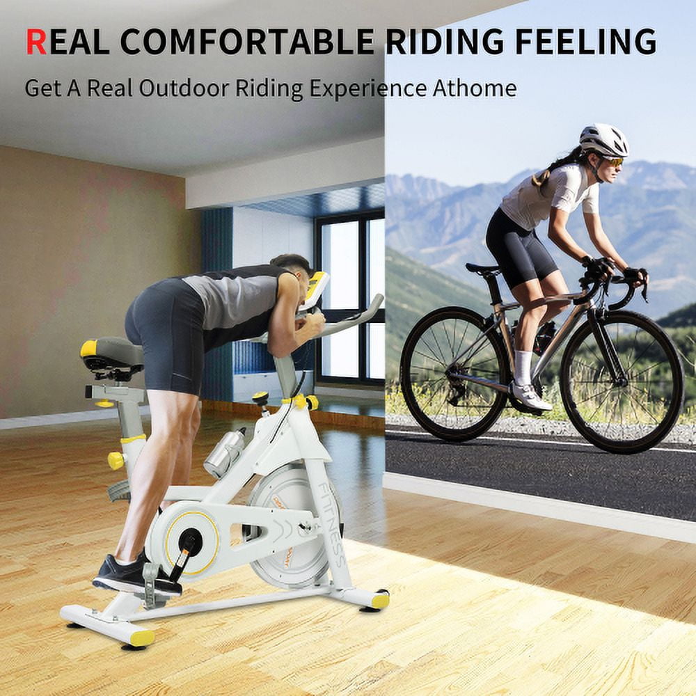 Indoor Exercise Bike with LCD Display, 30LB Flywheel & Adjustable Seat - Belt Drive Stationary Cycling Bike for Home Gym Cardio, White
