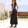 thumbnail image 5 of Laqbezok Women's Ribbed Square Neck Maxi Dress, Sleeveless Side Ruched Bodycon Gown, Casual Slim Fit Dress with High Slit for Summer Party Vacation, 5 of 5