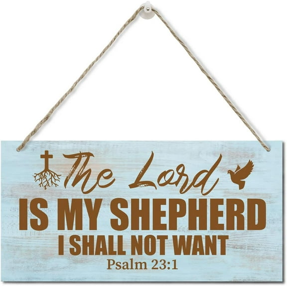 New Wood Sign 5x10 Inch Front Door Sign The Lord Is My Shepherd, I Shall Not Want- Psalm 23:1 Sign Porch Decor Hanging Wooden Wall Sign Home Garden Yard Signs Christmas Plaque Farm House Gifts