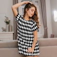 thumbnail image 3 of Gukieu Black And White Diamonds Print Women's Nightgown, A-line Round Neck Short-sleeved Nightgown Pajamas Home Wear Suitable for Home and Outing, 3 of 6