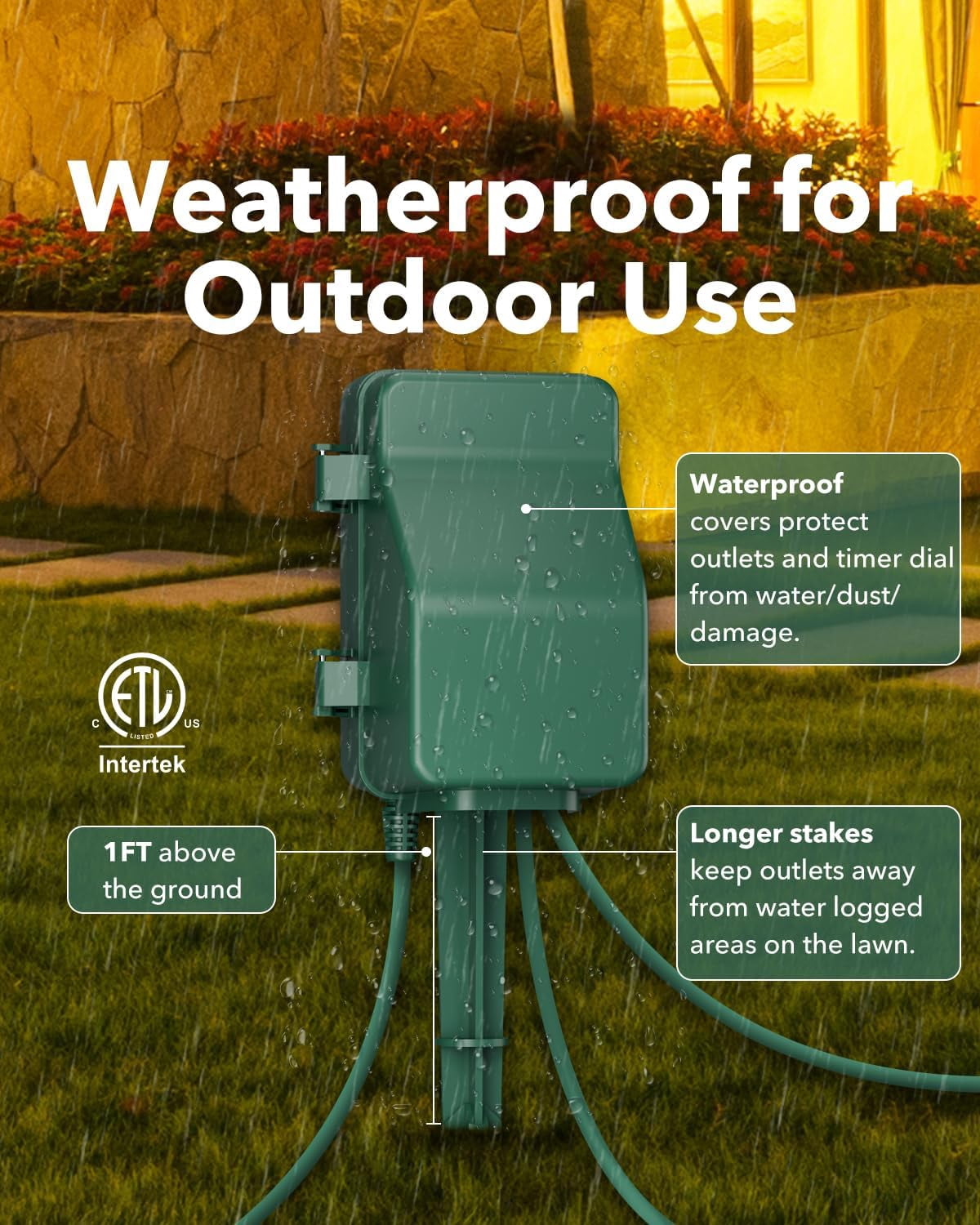 BN-LINK 7 Day Heavy Duty Outdoor Digital Stake Timer, 6 Outlets, Weatherproof, BNC-U3S, Perfect for Outdoor Lights, Sprinklers, Christmas Lights