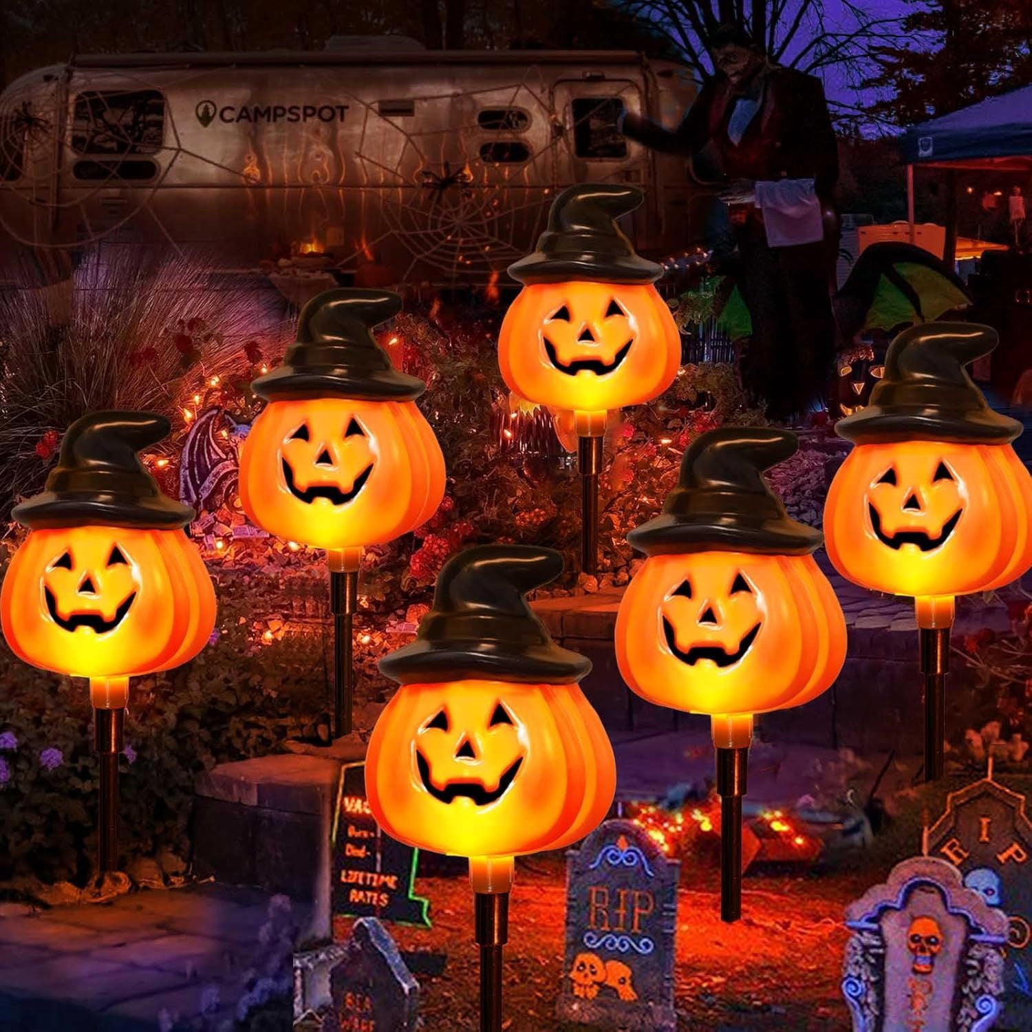 Solar Powered Jack-O-Lantern String Lights 8 Modes for Halloween Outdoor Decor