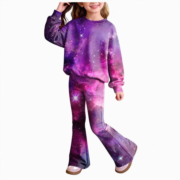 XZNPDUCQ 7-8 Years Girls Outfits Toddler Girls Fall Winter Clothes Girls Long Sleeve Top Pants 2PCS Set A248-Dark Purple
