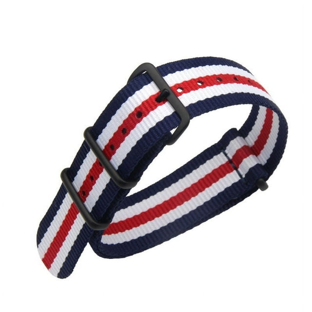 Bracelet de Montre en Nylon Canvas Bracelet Tissé Intégré Remplacement Intelligent Compatible avec Plusieurs Modèles (Bleu Blanc Rouge,18mm)