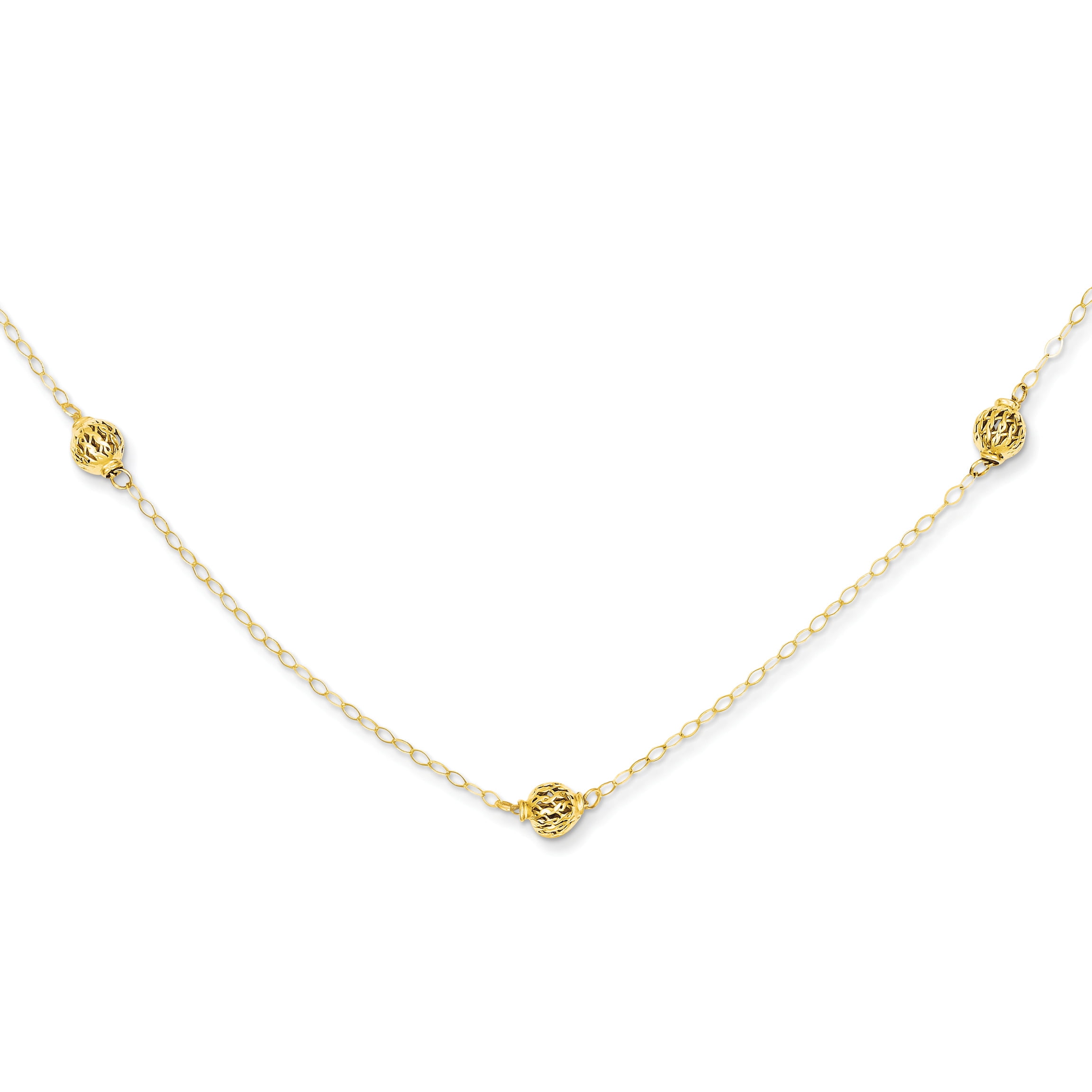 14K Yellow Gold Bead Necklace 18 Inch 
