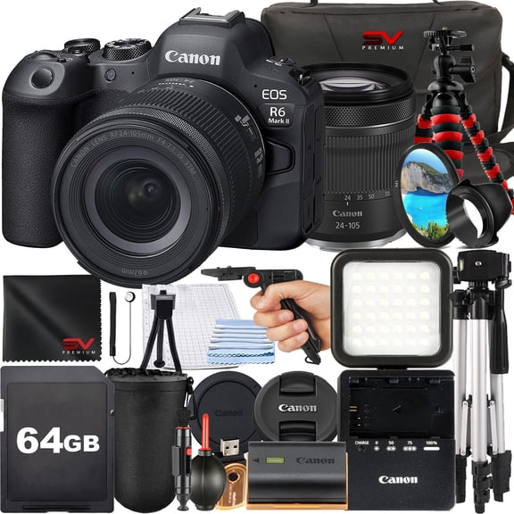 Canon EOS R6 Mark II Mirrorless Camera with RF 24-105mm IS STM Lens   64GB Memory Card   Case   Tripod   SV Premium Accessory Bundle (International Version)