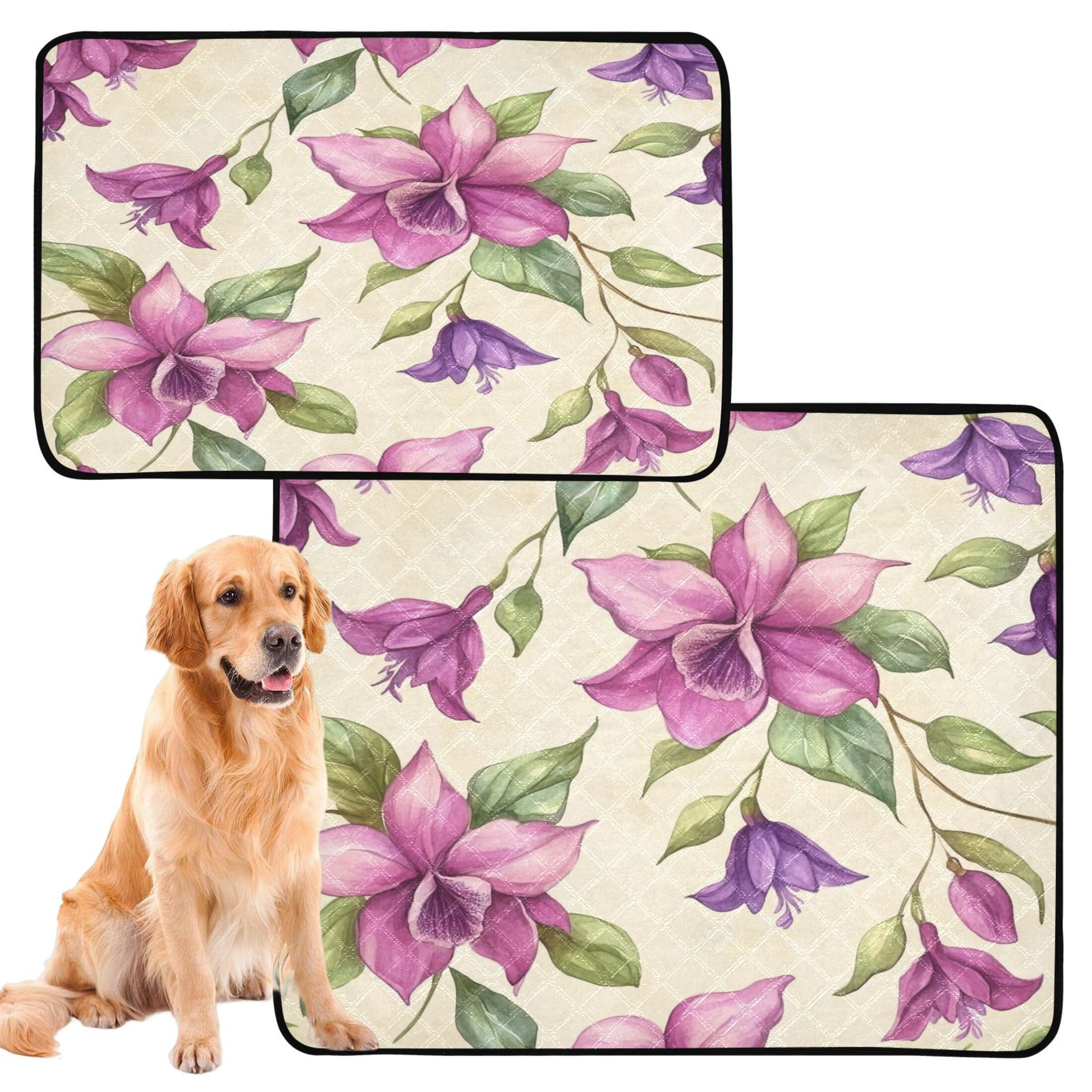 Qxltty A Pattern with Watercolor Fuchsia Orchids Cat litter Pads Pet Set of 3 Diaper Mats Center Anti-leakage Layer Absorbent Soft and Comfortable