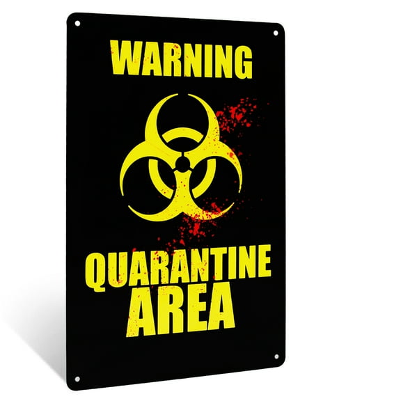 Metal Biohazard Warning Quarantine Area Wall Sign Funny Man Cave Zombie Party Decor