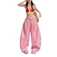 thumbnail image 3 of Women's Polka Dot Print Wide Leg Pants Pink L, 3 of 10