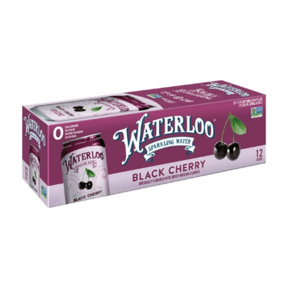 Waterloo Sparkling Water, Black Cherry, 12 fl oz Cans, 12 Pack