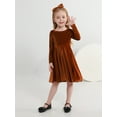 thumbnail image 4 of SILVERCELL 1-9T Toddler Girls Christmas Velvet Twirl Dresses + Headband, Little Girl Casual Long Sleeve Swing A-Line Skater Party Dress, 1-9 Years, Dark Caramel, 4 of 8
