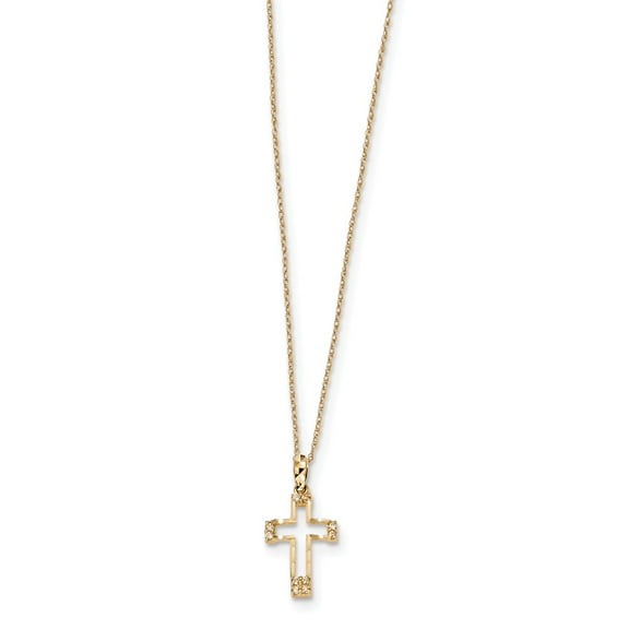 14k Yellow Gold Polished CZ Cross Pendant Necklace
