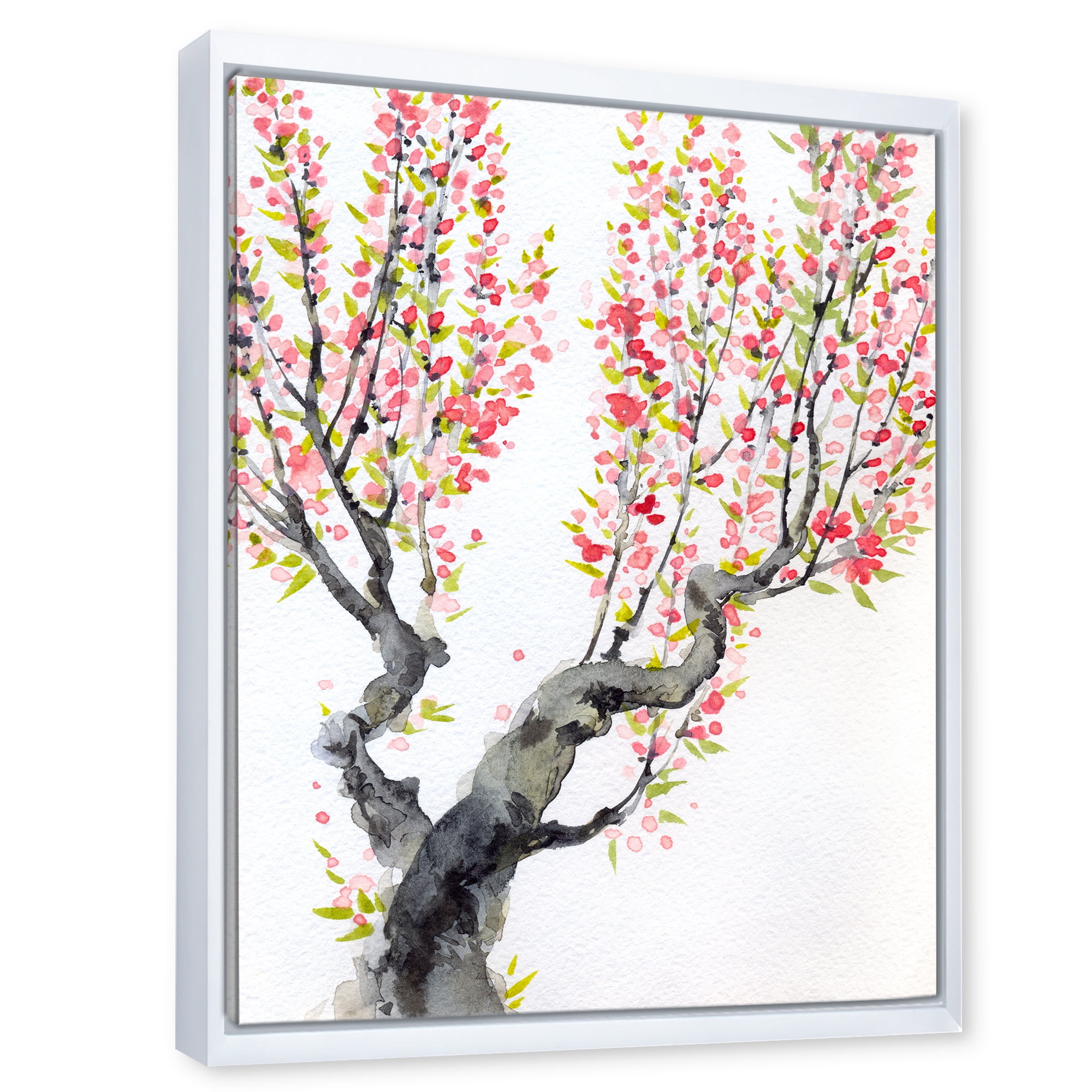 Designart 'Red Spring Flowers On Tree Branches' Traditional Framed Canvas Wall Art Print