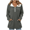 thumbnail image 6 of Tauxra Drawstring Half Zip Hoodie for Women,Long Sleeve Solid Color Pocket Top,Hooded Sweatshirt Women, 6 of 7