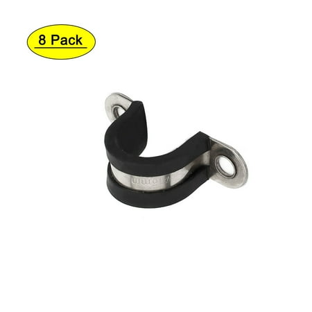 

16mm Dia Rubber Lined U Shaped 304 Stainless Steel Pipe Clip Hose Clamp 8pcs