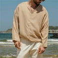 thumbnail image 4 of JTieacloth Pocket T Shirts Casual Seaside Men's Linen Solid Color Long Sleeved Shirt Men, 4 of 5